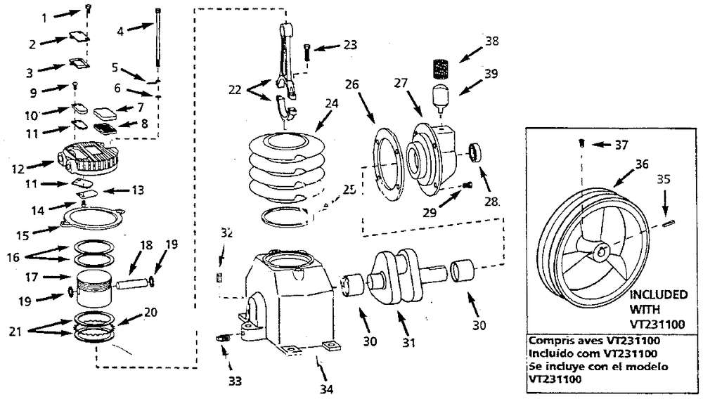 Pump Parts Diagram and Parts List for VS231200  Campbell Hausfeld Compressor